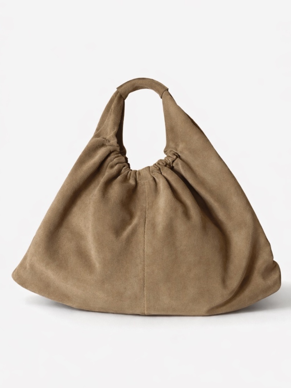 Closed Golden Wood Suede Hobo Bag Slouchy Minimal Luxury Shoulder Bag